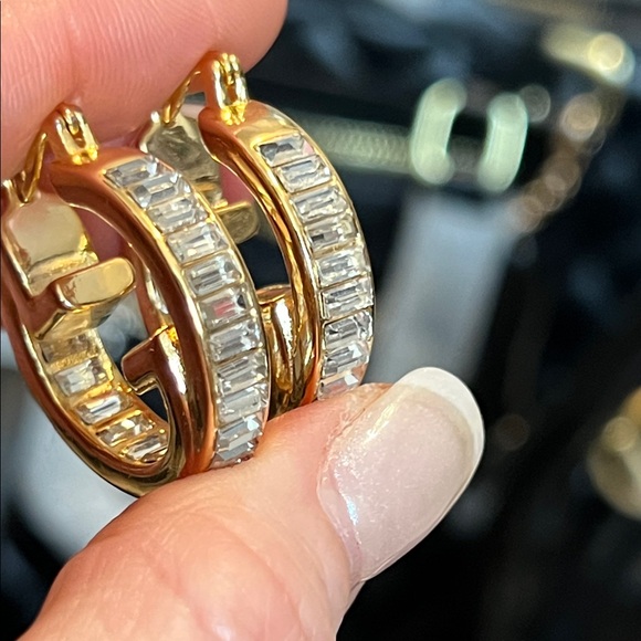 Gold and Silver Crystal Hoop Earrings - Picture 6 of 15